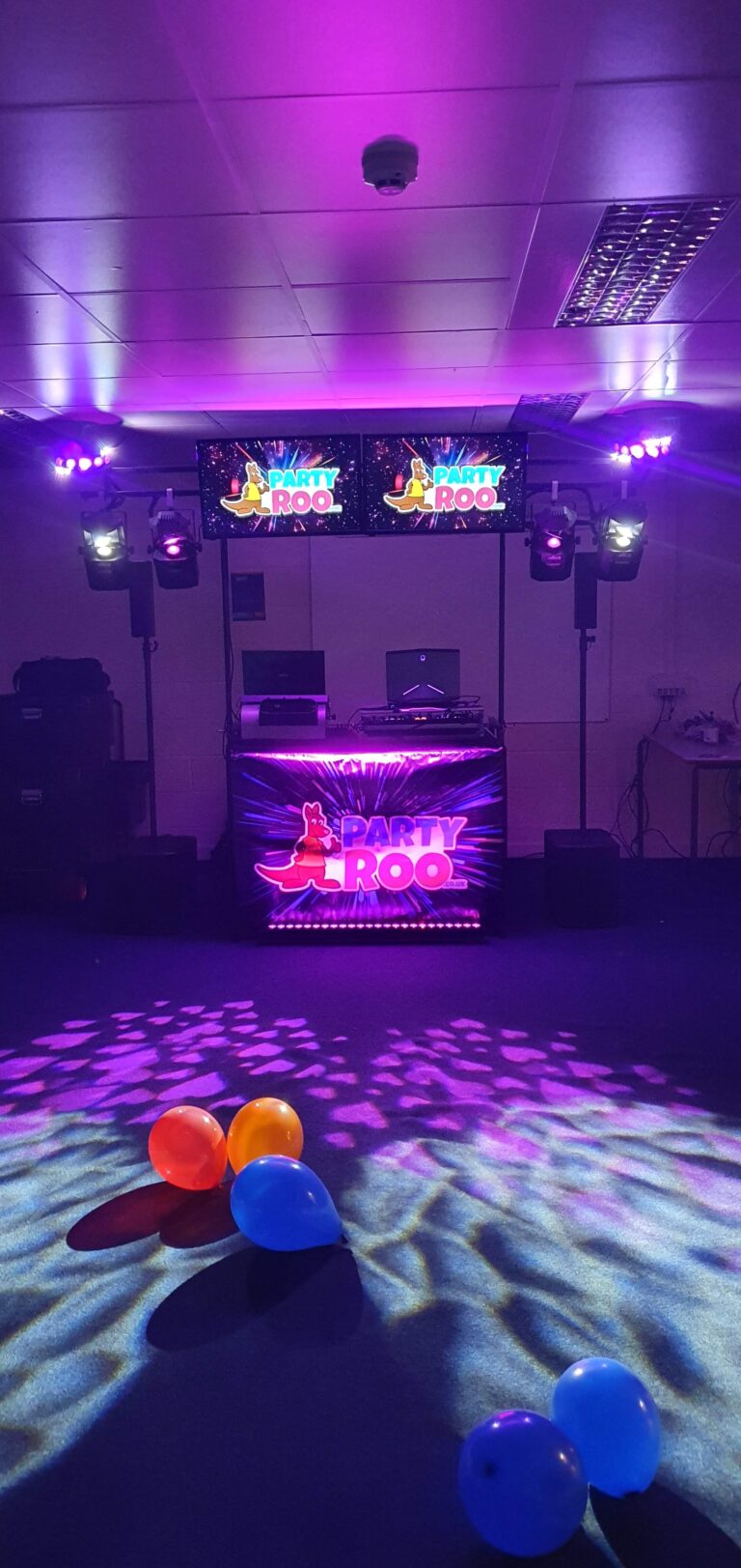 School disco setup with disco lights